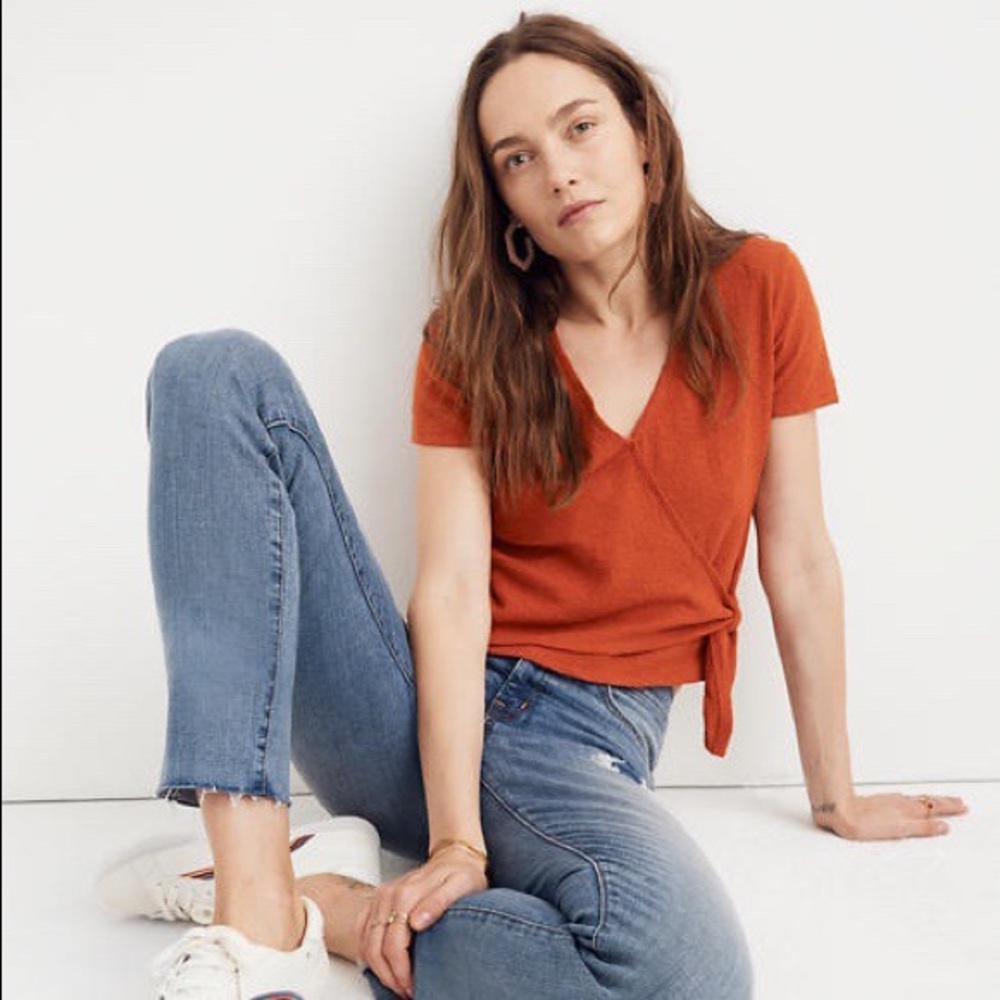 Madewell Wrap Tie Top in Spiced Cinnamon